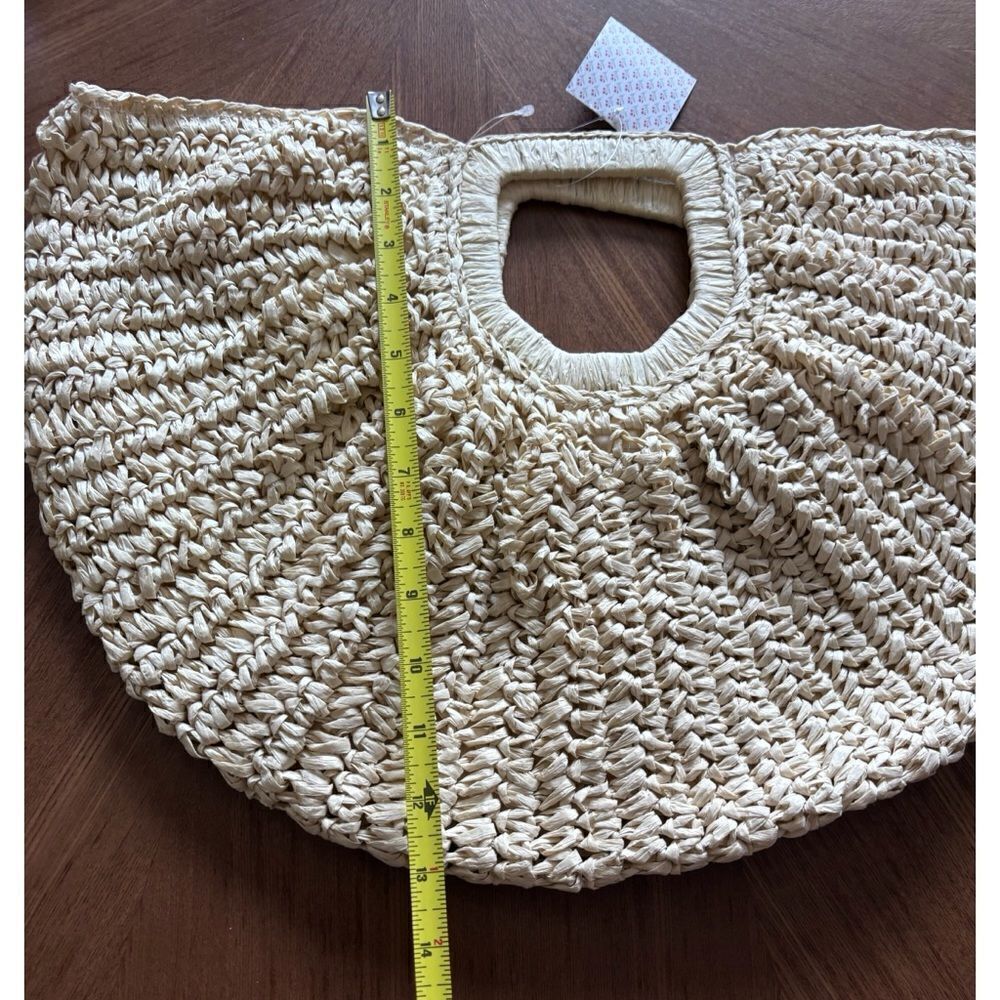 Lulla Collection Saint Tropez half moon crochet Straw clutch bag in cream ho - Picture 5 of 7
